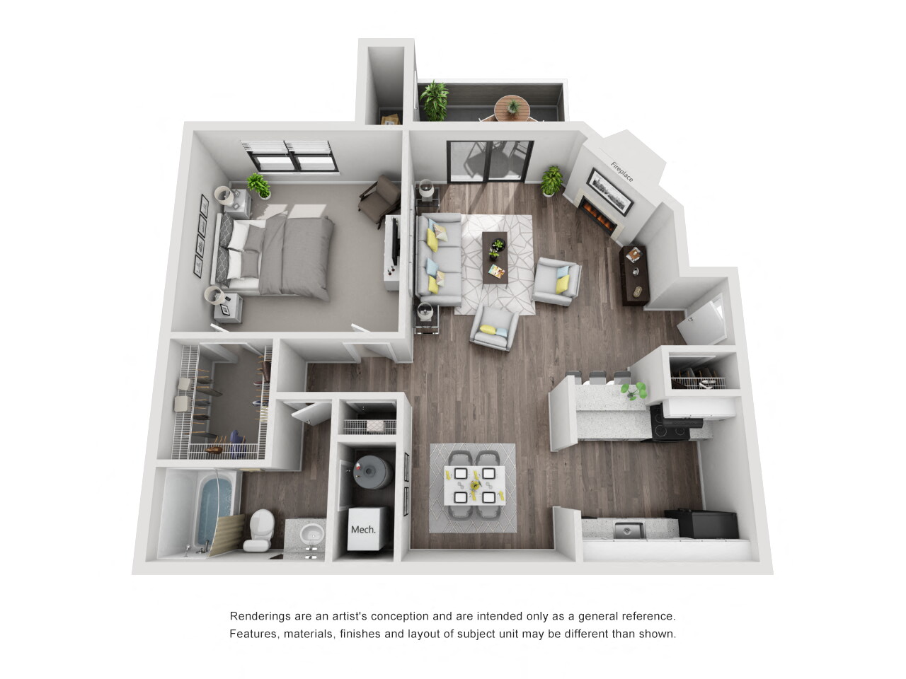 Floor plan for 1 bed, 1 bath, 775 sqft
